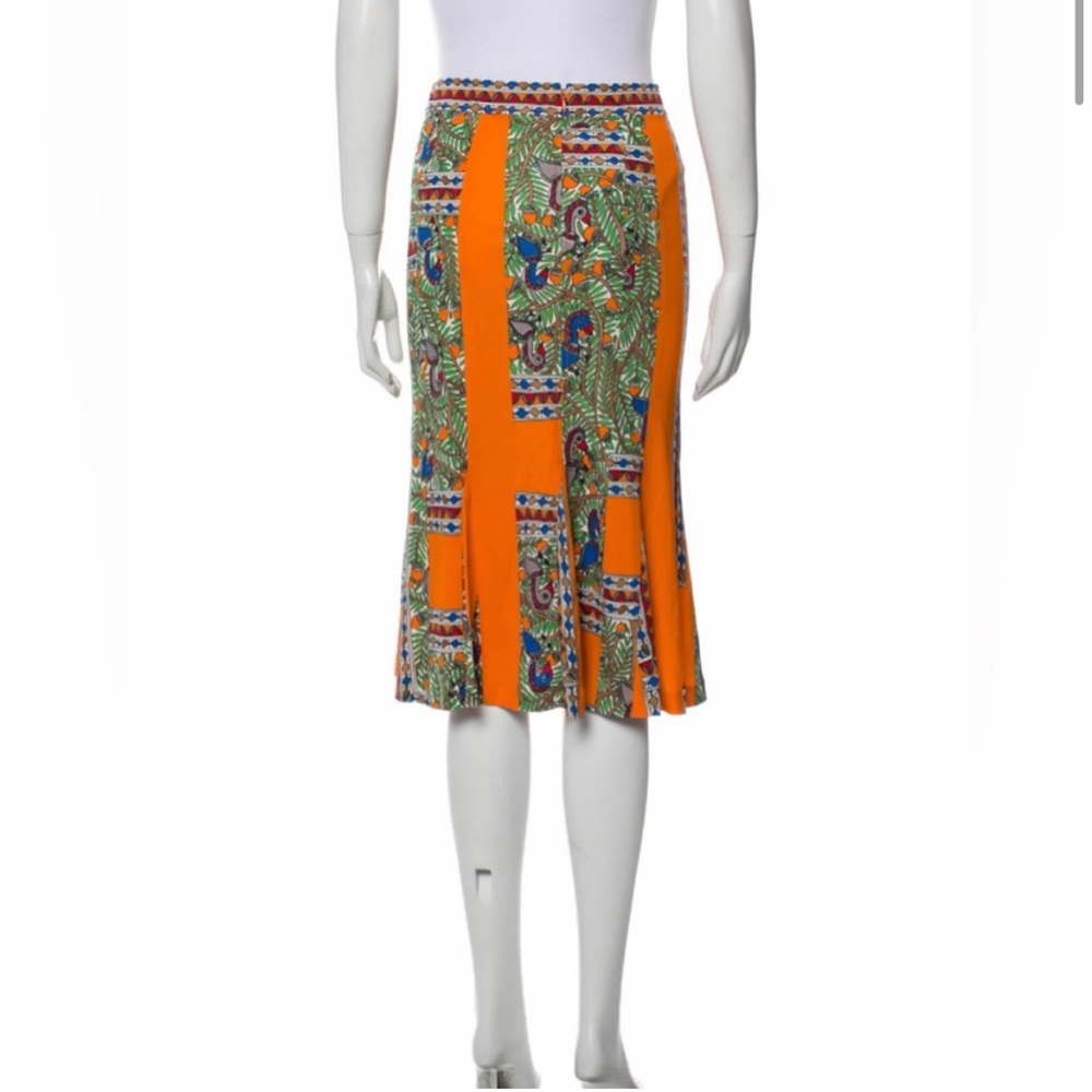 Tory Burch Orange Printed MIDI Skirt